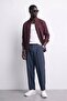 Men's Oversize Textured Striped Long Sleeve Shirt Burgundy - 4