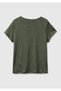 Women's Khaki 100% Linen Wide Collar Short Sleeve T-Shirt - 2