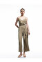 Aerobin Fabric Belt Detailed Double Breasted Straps Wide Leg Long Satin Jumpsuit - 2