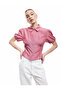 Classic Lapel Button Slim Fit Short Balloon Sleeve Striped Shirt