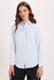 Women's Slim Fit Narrow Cut Body-Fit Long Sleeve Hidden-Button Detail Basic Blue Shirt