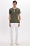 Men's Slim Fit Slim Fit 100% Cotton Flat Pike Zippered Khaki Polo Collar T-shirt - 2