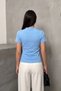 Women's Short-Sleeved T-Shirt with Gold Buckle Detail, Gathered Half Turtleneck, Sandy Lycra Stylish Blouse - 4