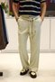 Men's Baggy Fit High Waist Belted Gabardine Trousers Stone Color - 3