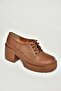 T996154009 Tan Thick Heeled Lace-Up Women's Shoes - 8