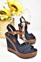 Navy Blue Women's Wedge Heeled Shoes 9674070905 - 2