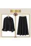 Women's Two-Piece Suit with Hijab Skirt, Brooch Detail, Gathered Waist, Stylish Daily Office and Event Combination