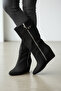 V380526402 Black Suede Flat Sole Zipper Detailed Women's Boots - 2