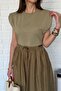 Olive Cloth Dress with Padded Cup, Garnishes, and Leather Belt 0103 - 3