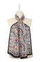 Black Beige Large Tulip Voile Silk Scarf - 5