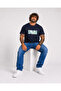 Men's Large Size Crew Neck T-Shirt Natural 26134 Navy Blue - 3
