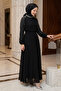 Sleeves Embellished with Stones and Sequins Black Chiffon Evening Dress - 4