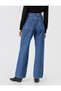 Super High Waist Blue Snow Wash Wide Leg Lycra Women's Jeans - 2