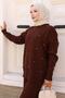 Stone Detailed Knitwear Set Brown 6148 - 2