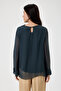 Women's Anthracite Italian Degaje Collar Long Sleeve Lined Silk Blouse 38 - 42 Size - 3