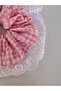 White Lace Ruffle Detailed Pink Gingham White Scrunchie Elastic Hair Tie - 3