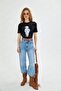 Women's Black Oversize Printed T-Shirt – Casual Model with Hat Cartoon Character Pattern