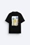 Crew Neck Palm Printed Oversize Black Men's T-Shirt - 3