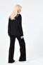Maternity Side Zipper Long Sleeve High Waist Wide Leg Soft Touch Tracksuit Set Black - 7