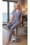 Women's Summer Striped Ladybug Viscose Buttoned Pajama Set |   Stylish Model 780-120 - 4