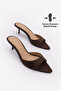 Women's Pointed Toe Strappy Classic Short Heeled Slippers Layered Brown Suede