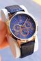Functional Navy Blue Leather Strap Rose Case Women's Wristwatch 664628 - 5