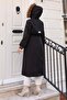 Fur Collar Waist Lace-Up Coat Black 19269 - 4