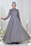 Stone Detailed Glittered Evening Dress with Draped Chest Lilac 19188