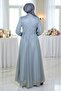 Stone Detailed Glittered Evening Dress with Draped Chest Silver 19188 - 4