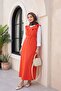 V-Neck Belted Long Jile Dress -Tulip Flower - 4