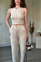 Ruffled Crop Crew Neck Ecru Trouser Set - 3