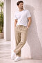 Men's Beige Elastic Waist Comfortable Cut Tencel Gabardine Jogger Pants - 2