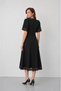 Women's Black Crepe Fabric Padded Double Breasted Collar Sleeves and Skirt with Black Lace Detail Midi Evening Dress 77164 - 3