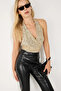 Women's Blouse with Gold Sequins V Neck Back Detail - 4
