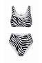 Women's Zebra Patterned Black and White Strap Bikini Set