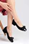 Cassidy Black Women's Short Heeled Shoes with Blunt Toe Bow Accessories - 2