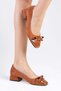 Cassidy Tan Color Blunt Toe Bow Accessory Women's Short Heeled Shoes - 3