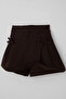 Girl's Shorts Skirt with Bow Accessories, Elastic, 8-12 Years Old, Dark Brown - 6