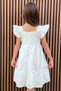 Girl's Lace Dress with Bow Accessories, Floral Embroidery, 3-8 Years, Ecru - 5