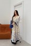 Women's Navy Blue Patterned Waist Gimped Long Slit Dress - 2