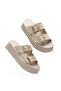 Coer Premium Beige Suede Double Buckle Thick Sole Slippers - 3