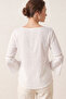 Boat Neck White Cotton Summer Blouse - Hand Embroidered - 2