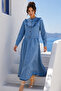 Denim Skirt Suit with Pearl Detail on Collar Blue 6120 - 2