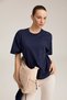 Rielle Women's 100% Organic Cotton Thick Textured Oversize Fit Round Neck Navy Blue T-Shirt - 3