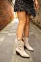 (Grande) Real Suede Leather Cowboy Boots Genuine Suede Leather Western Boots Beige - 2
