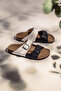 Men's Black White Double Buckle Stylish Design Slippers Daily Summer Anatomical Comfortable Sole - 2