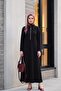 Half Zipper Shirt Collar Long Dress - Black - 5