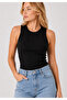 Women's Black Camisole Ribbed Halter Neck Flexible Casual Basic Blouse - 3