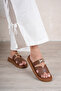 Women's Comfortable Everyday Slippers with Tan Gold Accessories and Comfortable Soles