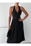 Women's Black Halter Neck Dress with Gipeli on the Back in Viscose Fabric, Length 120 cm - 3